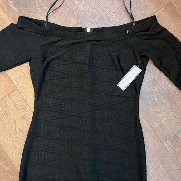 Off-shoulder black Bodycon midi dress gold zipper back NWT Size 10 Premier Amour - Picture 12 of 12